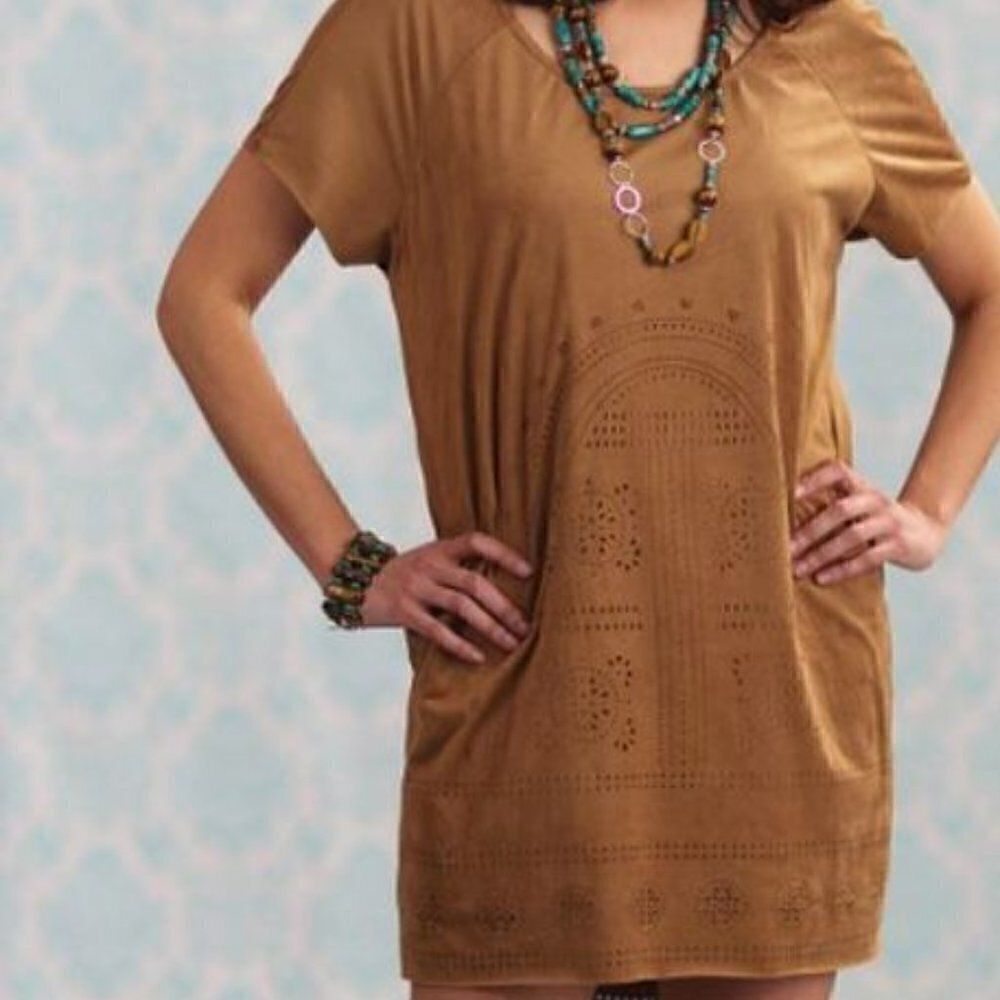 RU Cowgirl M Tessa Laser Cut Dress Faux Suede